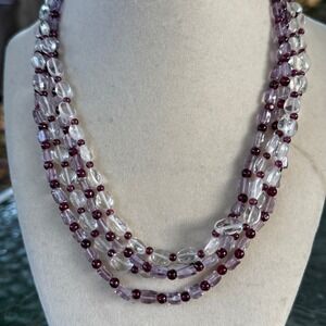 Natural Clear Quartz Amethyst Garnet Beaded Necklace Set 2 Piece Boho Layering
